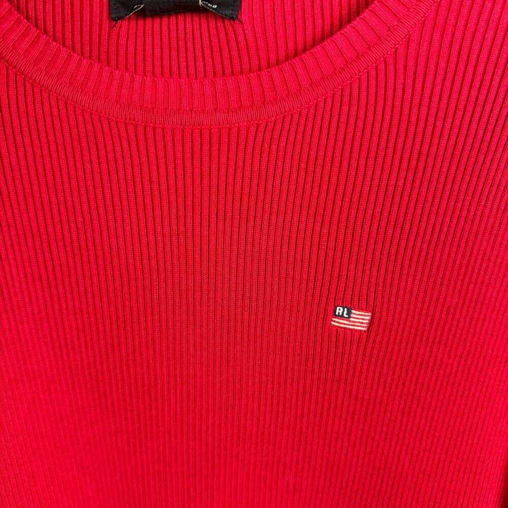 VTG NWT POLO JEANS CO. | Red‎ Pull Over Ribbed 90s Cotton Sweater | Men's Large - Picture 3 of 9